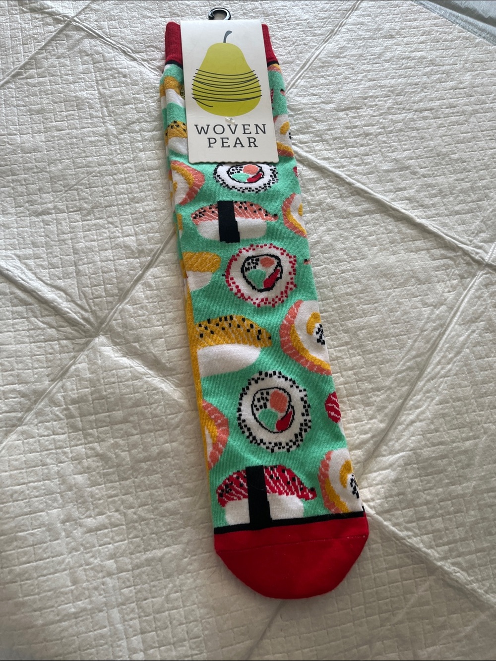 Women's Mint sushi Print Socks - Red Accent
